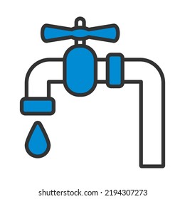 Flaches Design-Rohr mit Ventilsymbol. Bearbeitbare, fette Rahmenlinie mit Farbfülldesign. Vektorgrafik.