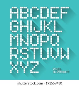Flat design pixel alphabet. Vector.