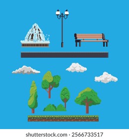 Flat design pixel art element collection