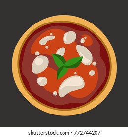Flat design of pizza on black or dark grey. Vector illustration. Isolated
