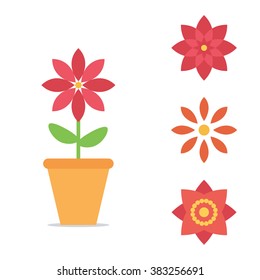 Flat design plant and flowers set isolated on white background.