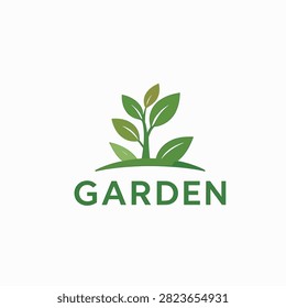 Flat design plant icon with leaves and garden word