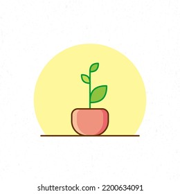 Flat design plant in pot with a yellow background. Premium nature, tree, decoration, interior vector isolated with cartoon style. Suitable for icons, stickers, games and graphic elements.