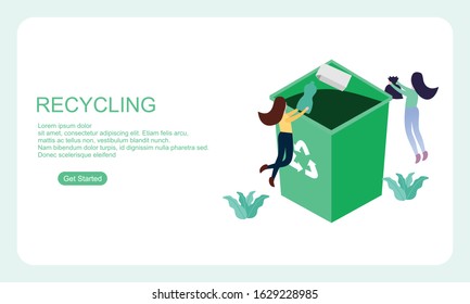 Flat design plants ecology green world isometric concept composition illustration 