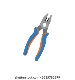 Flat design of pliers with blue and orange handles