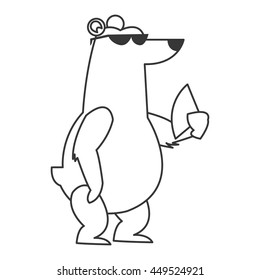 flat design polar bear wearing sunglasses and fan icon vector illustration