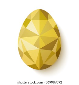 Flat design polygon of golden egg isolated on white background. Vector illustration. Happy Easter card in hipster low poly triangle style. Perfect for greeting card or elegant party invitation.