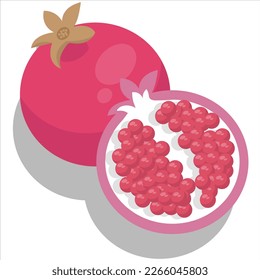 flat design pomegranate with shadow behind pomegranate