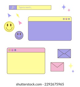 flat design pop ups, pc pop up window pastel color, adorable envelope, mailing, letter, mail