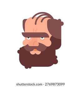 Flat design portrait of a homeless man with a beard and hairstyle. Minimalist icon for social issues, avatar, or urban character design.