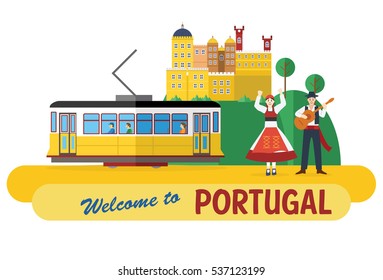 Flat design, Portugal landmarks and icons, vector