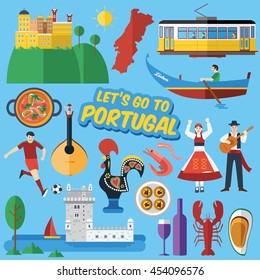 Flat design, Portuguese landmarks and icons