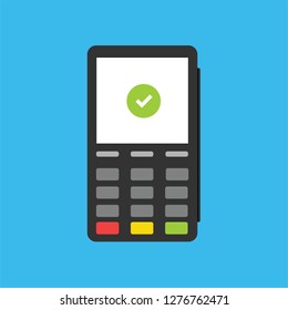 Flat design of POS terminal. Approved Payment. Vector illustration.