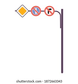 Flat design post with three road signs vector illustration