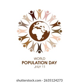 Flat Design Poster Template – World Population Day with Icons - Family and Community Concept – World Population Day Celebration -Population Overload Concept – Crowded Planet Earth Vector