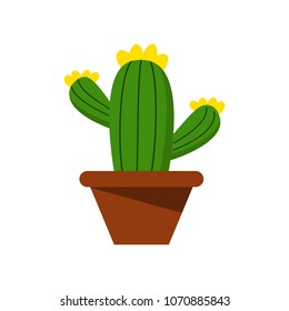 Flat design potted cactus vector illustration isolated on white