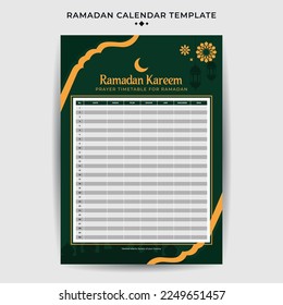 Flat design prayer timetable for ramadan with iftar schedule design