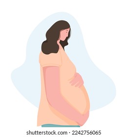 Flat Design, Pregnant Woman Modern Illustration, Vector Concept Cartoon Character