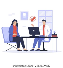 Flat design of pregnant woman visiting doctor for examination. Illustration for websites, landing pages, mobile apps, posters and banners. Trendy flat vector illustration