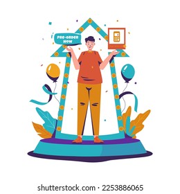 Flat design of pre-order at product introduction ceremony concept