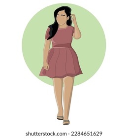 Flat design of pretty girl in cute purple short dress