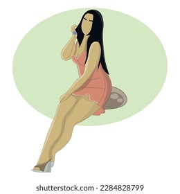 Flat design of pretty girl sitting in brown short dress