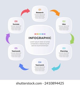 Flaches Design Prozess-Infografik Vorlage. Geschäftskonzept mit 6 Schritten.	
