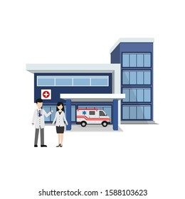 flat design profession of doctors who work in hospitals and clinics to help patients