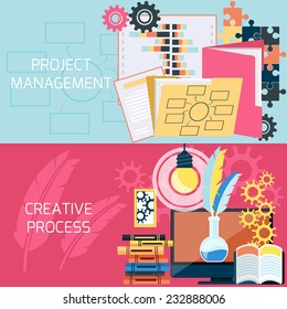Flat design of project management and creative process