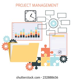 Flat design of project management with icons