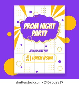 Flat design prom night party poster template with abstract shapes