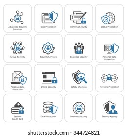 Flat Design Protection And Security Icon Set. Protection. Security. Security Concepts.  App Sign. UI Symbol. Flat Design. Isolated Illustration.