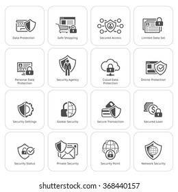 Flat Design Protection and Security Icons Set.  Isolated Illustration.