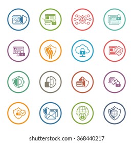 Flat Design Protection and Security Icons Set.  Isolated Illustration.