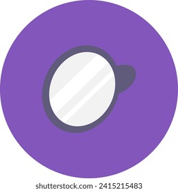 Círculo de diseño plano morado con una simple silueta de taza de café blanca. Icono de taza de café minimalista sobre un fondo vibrante. Ilustración vectorial.