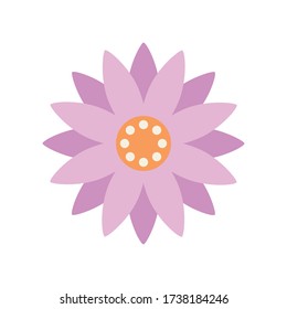 Flat design purple flower vector. Sweet abstract isolated floral illustration. Cute pastel nature design. Perfect for fashion, web design, graphic design and romantic wedding decor.