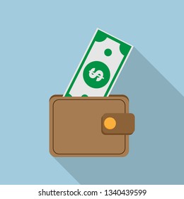 Flat design  purse with dollar bill, long shadow