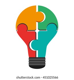 flat design puzzle pieces creating lightbulb icon vector illustration