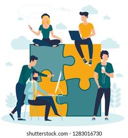 Diseño plano rompecabezas vectores de equipo de negocios concepto de flujo de trabajo gestión de flujos de trabajo inversor creciente dinero abstracto.