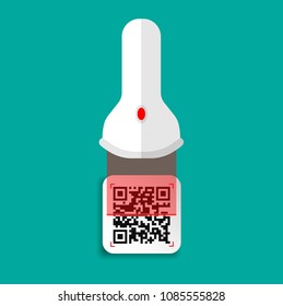 Flat design of qr code label sticker. Scanner scanning qr code. Vector illustration.