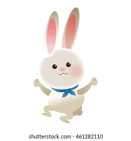 flat design rabbit with blue ribbon cartoon icon vector illustration