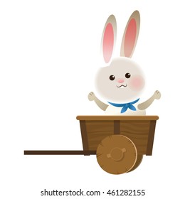 flat design rabbit cartoon in wagon icon vector illustration