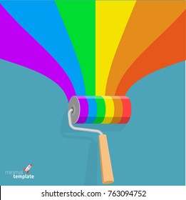 Flat design raibow roller brush with rainbow paint vector illustration icon template. The metaphor of diversity.