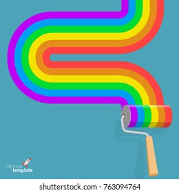 Flat design raibow roller brush with rainbow paint vector illustration icon template. The metaphor of diversity.