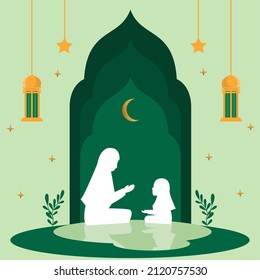 Flat design Ramadan illustration with green background