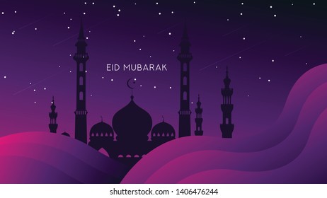 Flat Design Ramadan Kareem greeting beautiful lettering for banner islamic background, Eid Mubarak Holiday.