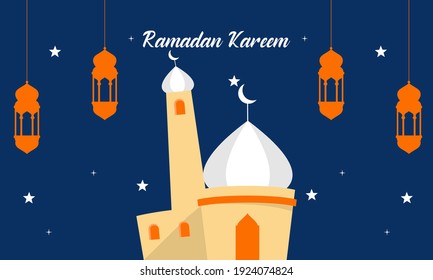 Flaches Design ramadan Kareem Schriftzeichen. Moschee-Logo