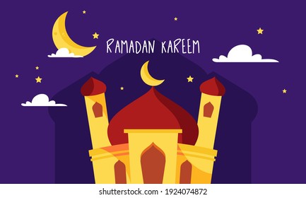 Flat design ramadan kareem lettering. Mosque logo