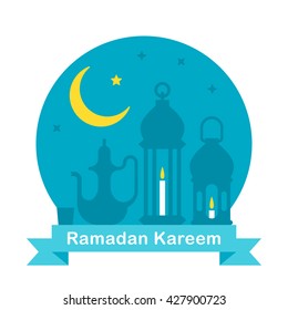 Flat design Ramadan teapot and lanterns illustration vector