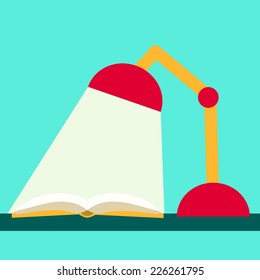 Flat Design. Reading Book. Book and Lamp. Vector Illustration